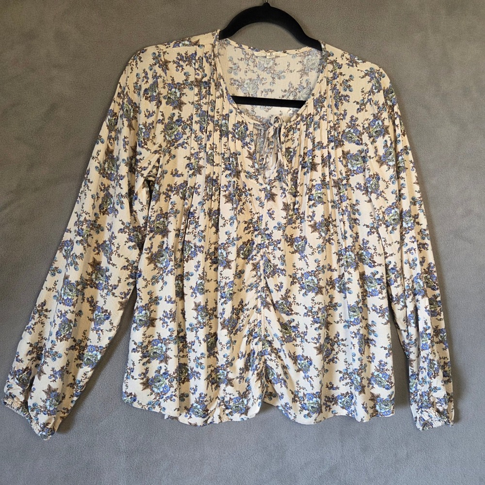 Lucky Brand Floral Peasant Top Women XS Boho Cottage Prairie Ethereal Romantic
